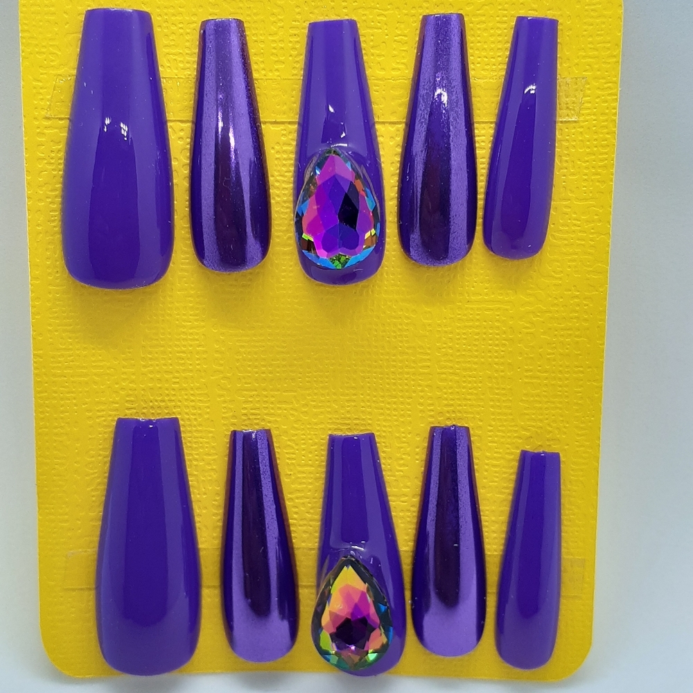Royal Purple Chrome Press on Nails